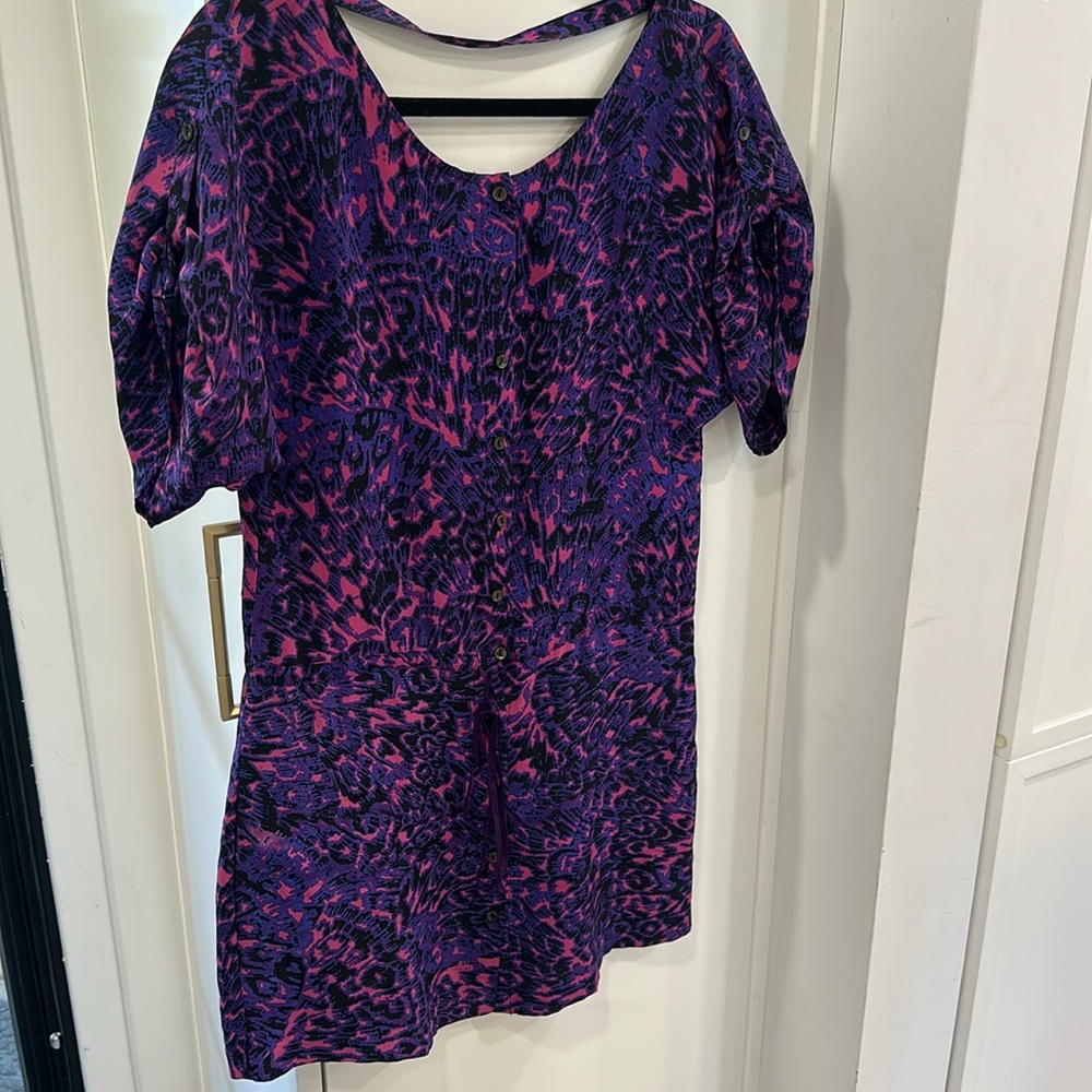 Twelfth Street By Cynthia Vincent Purple and Pink Patterned Mini Dress-100% silk